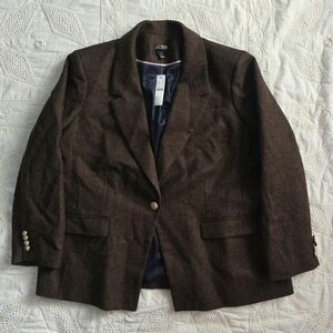 NEW J. Crew Willa Blazer In Brown Herringbone 100% Wool